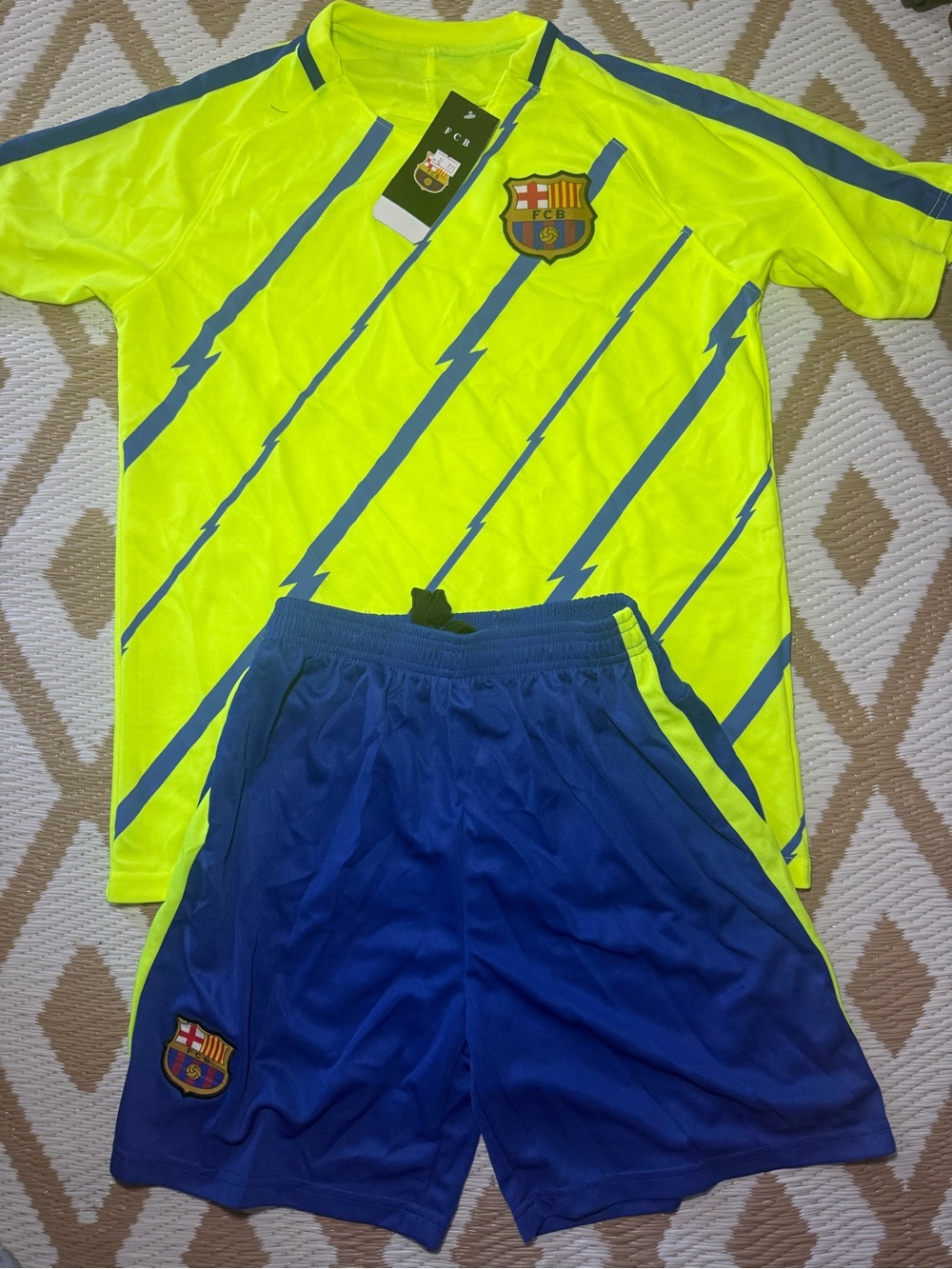 FC Barcelona Barça Soccer Jersey & Shorts Set Yellow/Blue Size L